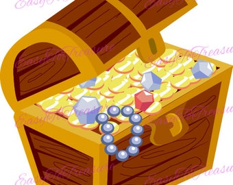 Digital Download Clipart –  Treasure Chest with Jewels JPEG and PNG files