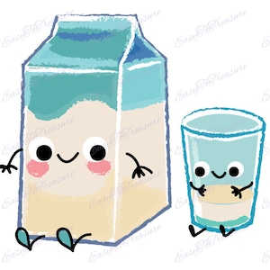 Digital Download Clipart – Milk Carton, Glass of Milk, Breakfast Drink JPEG and PNG files