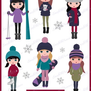 Digital Download Clipart – Variety of 7 Winter Girls Clipart #3 JPEG and PNG files