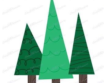 Digitale Download Clipart - drie groene pijnbomen #2 JPEG en PNG-bestanden