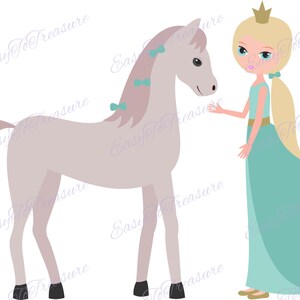 Digital Download Clipart – Blonde Princess Feeding Pony Sugar Cube JPG & PNG files