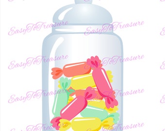 Digital Download Clipart - Glass Candy Jar with Hard Candies  JPEG and PNG files