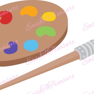 Clipart de pincel de pintura, clipart de paleta de pintura, clipart de fornecimento de arte, uso comercial ok