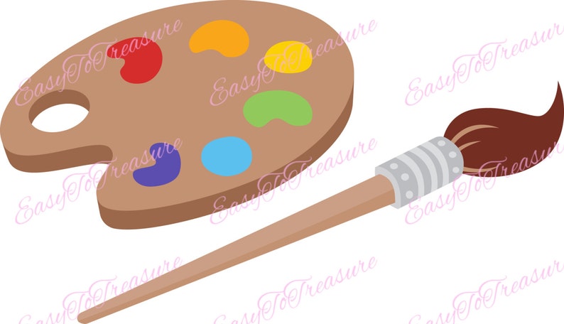 Paint brush clipart, Paint palette clipart, Art supply clip art, Commercial use ok image 1