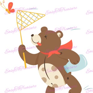 Digital Download Clipart – Butterfly Catcher Teddy Bear JPEG and PNG files