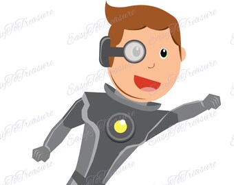 Digital Download Clipart – Grey Superhero Boy Flying JPEG and PNG files