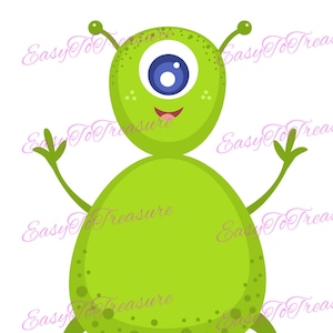 Digital Download Clipart – Green Alien Astronaut and Outer Space JPEG and PNG files