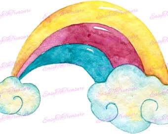 Digital Download Clipart –  Rainbow Clouds JPEG and PNG files