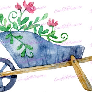 Digital Download Clipart – Garden Wheelbarrel with Flower JPEG and PNG files