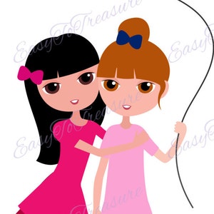 Digital Download Clipart – Valentine Clipart Girl Friends with Heart Balloon JPEG and PNG files