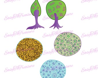 Digital Download Clipart – Planets and Trees JPEG and PNG files