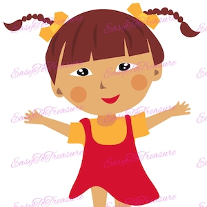 Digital Download Clipart – Asian Girl with Pony Tails JPEG and PNG files