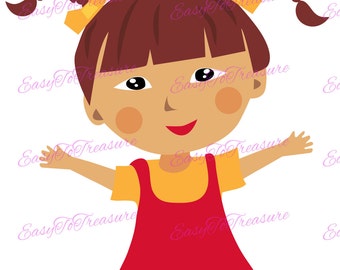 Digital Download Clipart – Asian Girl with Pony Tails JPEG and PNG files