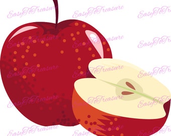 Digital Download Clipart – Red Apple Cut Fruit JPEG and PNG files