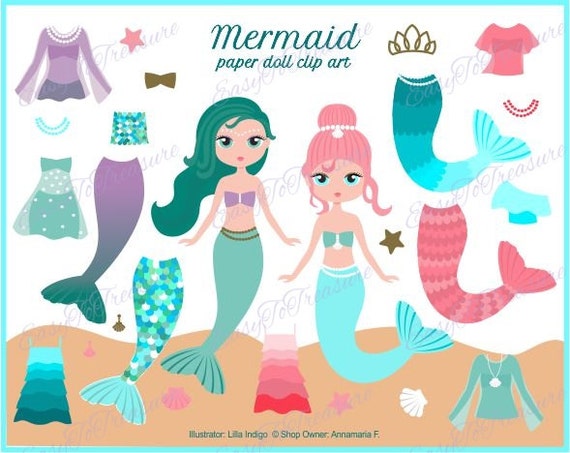 Mermaid paper doll printable paper doll 