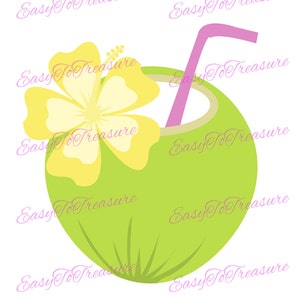 Digital Download Clipart – Coconut Juice Hawaiian Luau JPEG and PNG files