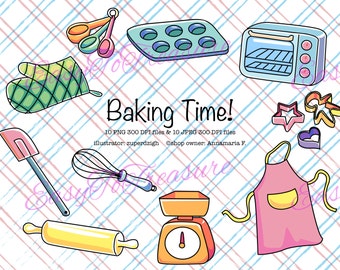 Digital Download Clipart – Variety of 10 Baking Cooking Kitchen Designs in JPEG and PNG file formats