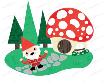 Digital Download Clipart - Gnome Mushroom House JPEG and PNG files
