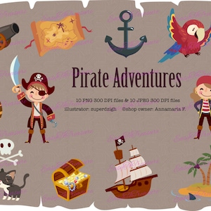 Digital Download Clipart – Variety of 12 Pirate Adventure designs in transparent PNG file format