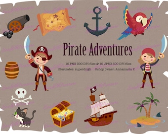 Digital Download Clipart – Variety of 12 Pirate Adventure designs in transparent PNG file format