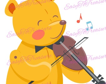 Digital Download Clipart – Violin Teddy Bear JPEG and PNG files