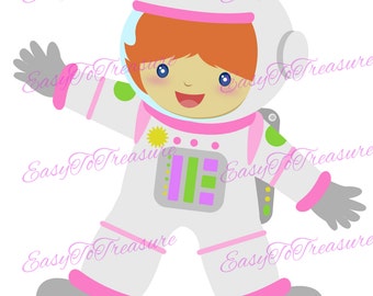 Digital Download Clipart – Girl Astronaut and Outer Space JPEG and PNG files