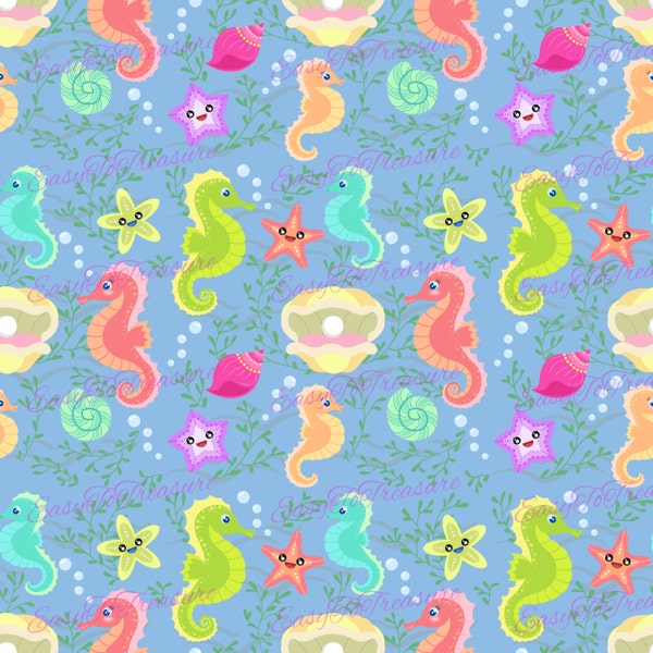 Digital Download Clipart – Wallpaper Sea Life Sea Horses Blue JPEG and PNG files