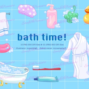 Bath time clipart, Rubber ducky clipart, Hygiene clip art, Bubble bath clipart, Toothbrush art, Instant download, Commercial use