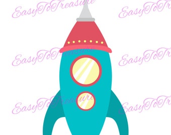 Digital Download Clipart – Rocket Spaceship and Outer Space JPEG and PNG files