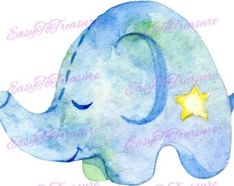 Digital Download Clipart – Blue Elephant JPEG and PNG files