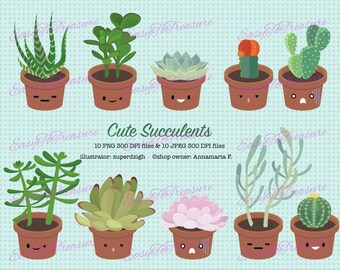 Téléchargement numérique Clipart – 10 fichiers Cactus succulentes plantes Clipart groupe Collection JPEG et PNG