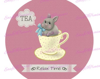 Digital Download Clipart – Cuteness Rabbit in a Teacup JPEG and PNG files