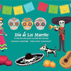 Day of the Dead clipart, Dia de Los Muertos art, Mexican folk art, La Catrina clipart, Instant download, Commercial use