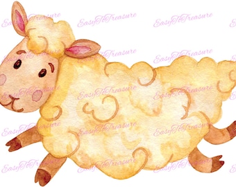 Lamb clip art, Nursery art, Watercolor clipart, Sheep clipart, Baby lamb printable, Instant download