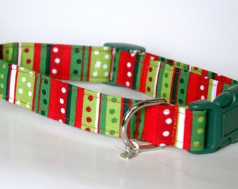 Handmade Holiday Striped & Dot Design Dog Collar "New"