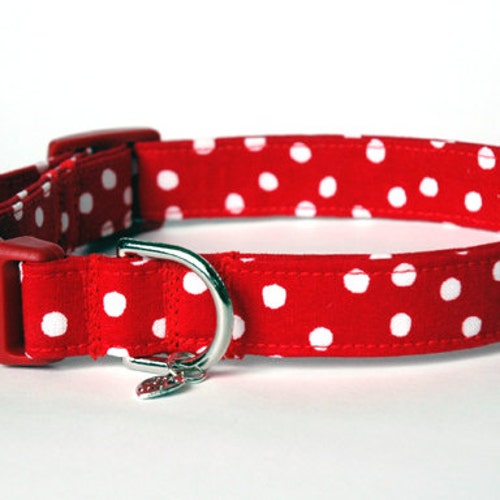 Handmade Red W White Polka Dots Girl Dog Collar Etsy