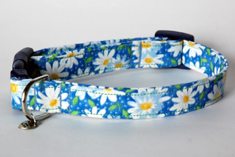 Handmade Blue & White Daisy Print Dog Collar New Etsy