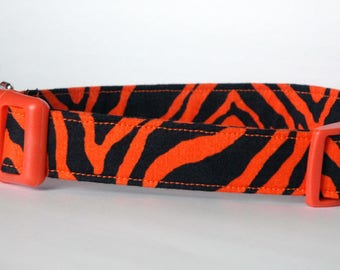 Handmade Halloween Orange Zebra Print Dog Collar "New"