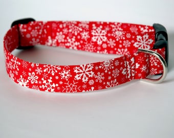 Handmade Red w/ White Snowflake Medium Dog Collar "New"