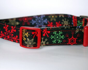 Handmade Christmas Black w Colorful Snowflake Design Dog Collar "New"