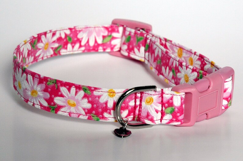 Handmade Pink & White Daisy Print Dog Collar new Etsy