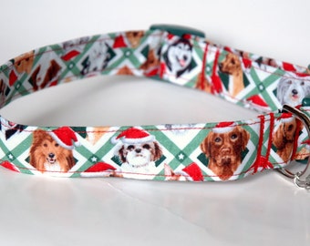 Handmade Christmas Dogs w Santa Hat Design Dog Collar "New"