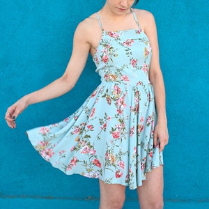 Floral Summer Dress with Pockets, Floral Vintage Like Dress, Vibrant Floral Dress, Short Floral Summer Dress, Floral Dress with Pockets image 1