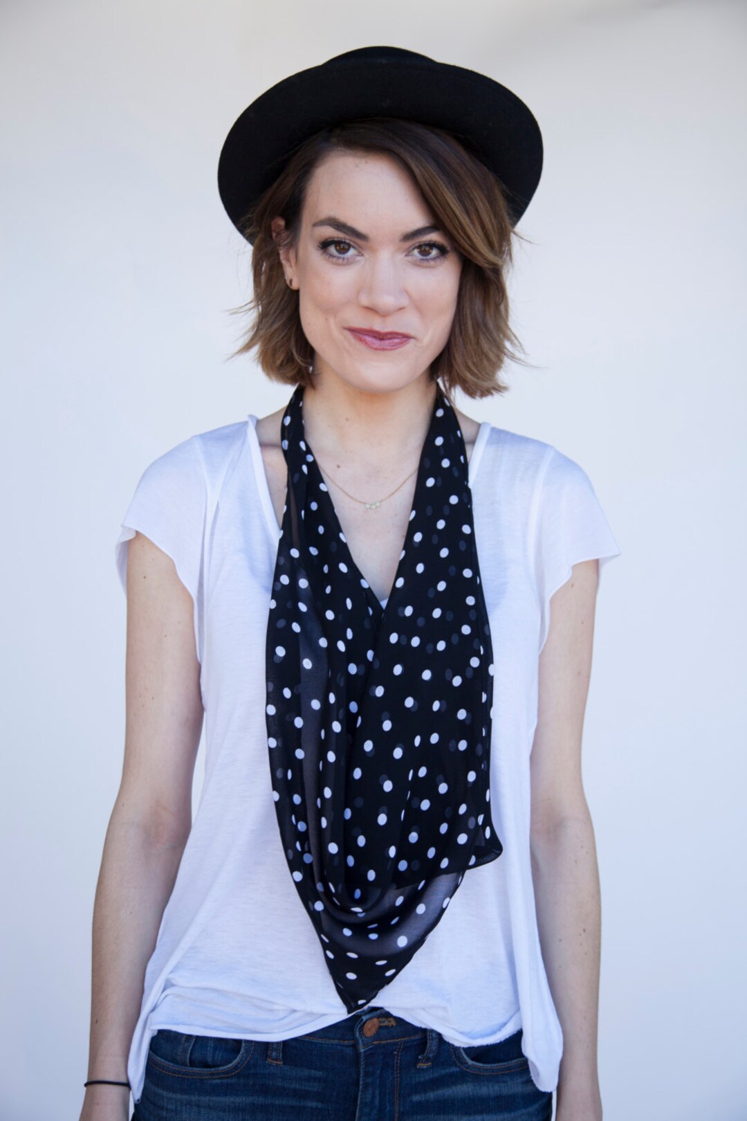 Black and Grey Stripes and Polkadot Wool Scarf