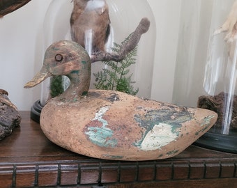 Antique duck decoy ~ early wooden rustic mallard duck hunting decoy, salvage, folk art