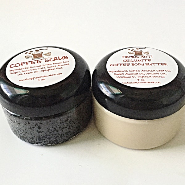 ANTI CELLULITE COFFEE Set of Natural Coffee Scrub And Natural Whipped  Body Butter, Body Scrub, Sugar Scrub, Coffee Scrub, Moisturizer