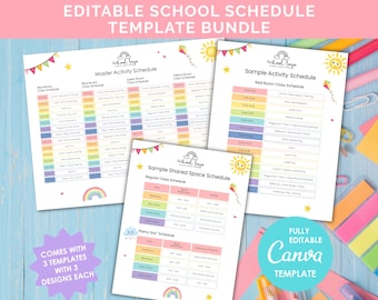 Editable School Schedule Bundle | Canva Templates for Class, Shared Space & Master Schedules | Printable Preschool Planner, Instant Download