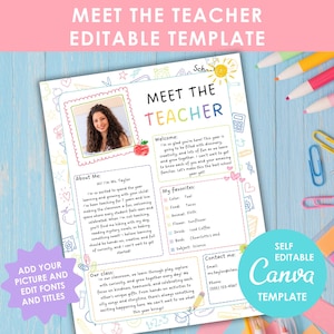 Meet the Teacher Editable Canva Template | Back to School Flyer | Teacher Introduction | Classroom Newsletter Bulletin | Teacher Letter