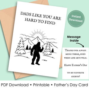 Tarjeta del Día del Padre con el Yeti Bigfoot / Tarjeta imprimible divertida para papá / Descarga instantánea / Papá aventurero al aire libre