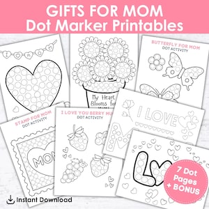 Printable Dot Marker Gift for Mom Bundle | 7 Dot Marker Worksheets + Bonus Coloring Page | Toddler and Preschool PDF  Dot Sticker Activity